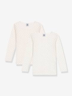 Mädchen-2er-Pack Shirts mit kleinen Herzen Kinder PETIT BATEAU, Baumwolle