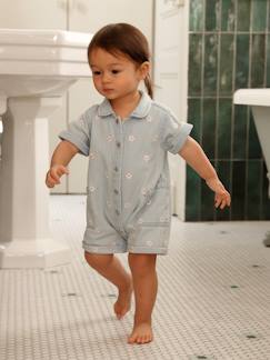 Baby-Latzhose, Overall-Baby Kurzoverall aus Light-Denim mit Blumenstickerei