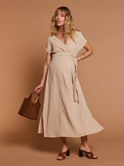 Robe longue grossesse effet cache-coeur en gaze de coton ENVIE DE FRAISE
