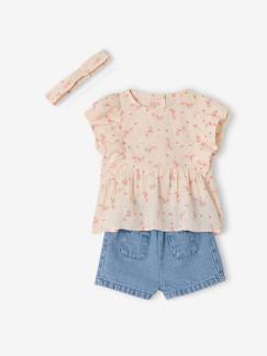 Baby-Baby-Set aus Bluse, Shorts & Haarband für Mädchen