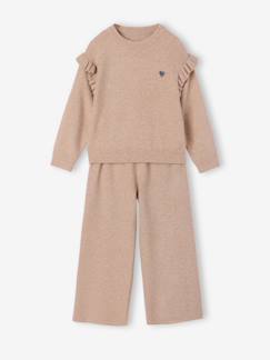 Mädchen-Strick-Set aus Pullover und Hose für Mädchen, Herz-Stickerei