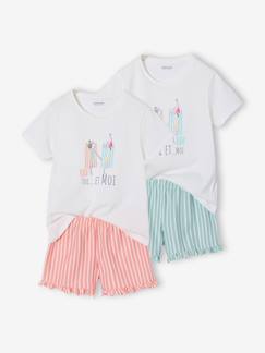 Mädchen-2er-Pack kurze Schlafanzüge mit gestreiten Shorts Mädchen, Recycling-Baumwolle