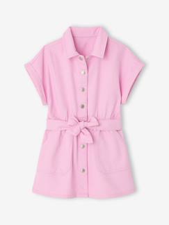 Mädchen-Hemdkleid mit Bindegürtel aus Twill, Mädchen