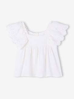 Mädchen-Musselin-Bluse, Volantärmel mit Lochstickerei Mädchen