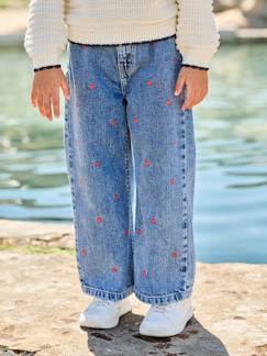 Mädchen-Weite Jeans mit Stickerei für Mädchen, Bundweite verstellbar