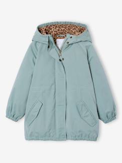 Mädchen-Mantel, Jacke-Mantel, Parka, Blouson-Mädchen Jacke mit Kapuze, Futter mit Leo-Print, Recycling-Polyester