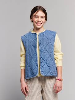 Mädchen-Mantel, Jacke-Jeansweste mit Wellensteppung, Mädchen JONEN