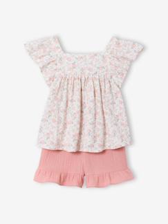 Mädchen-Set aus T-Shirt mit Karree-Ausschnitt und Shorts aus Baumwoll-Musselin für Mädchen