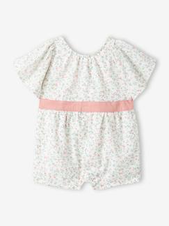 Baby-Latzhose, Overall-Baby Kurzoverall mit Blumenmuster und Schleife, festlich