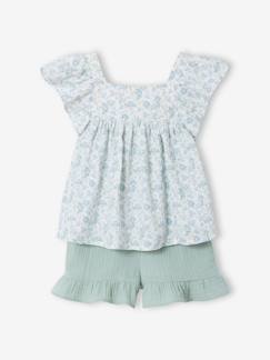 Mädchen-Set aus T-Shirt mit Karree-Ausschnitt und Shorts aus Baumwoll-Musselin für Mädchen