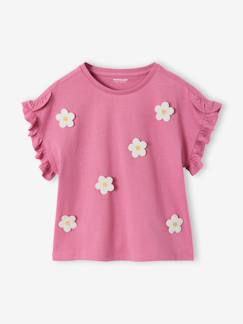 Fille-T-shirt, sous-pull-T-shirt-Tee-shirt fille motif romantique manches courtes à volant