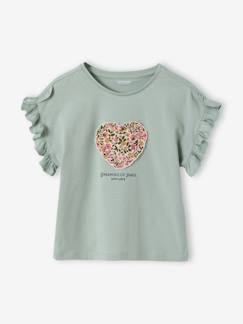 Fille-T-shirt, sous-pull-Tee-shirt fille motif romantique manches courtes à volant