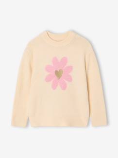 Mädchen-Pullover, Strickjacke, Sweatshirt-Pullover mit Blumenmotiv mit gesticktem Herz Mädchen