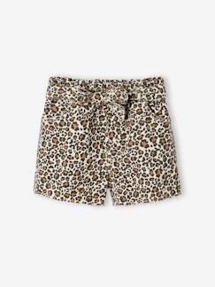 Mädchen-Twill-Shorts mit Bindegürtel und leicht ausgefranstem Beinabschluss Mädchen
