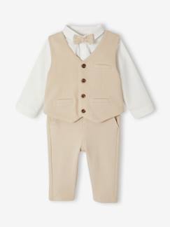 Baby-Set-Festliches Jungen Baby-Set: Hemd, Hose, Weste & Fliege, Bundweite verstellbar