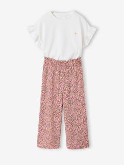 Mädchen-Set aus T-Shirt mit Rüschen und Hose mit Blumenprint Mädchen, personalisierbar