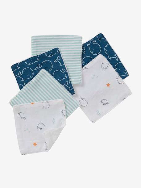 Lot De 6 Lingettes Lavables Imprime Marin Puericulture