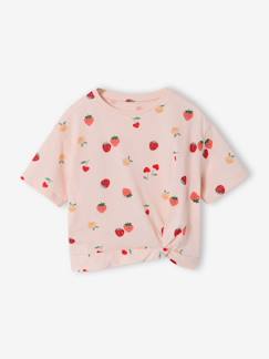 Fille-T-shirt, sous-pull-T-shirt manches courtes tropical à nœud 