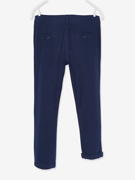 Pantalon chino garçon en coton/lin beige clair+bleu+marine foncé 