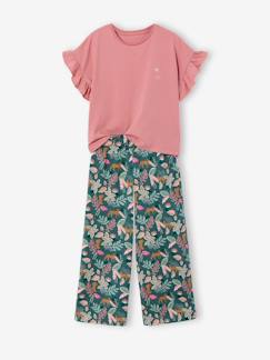 Mädchen-Set aus T-Shirt mit Rüschen und Hose mit Blumenprint Mädchen, personalisierbar