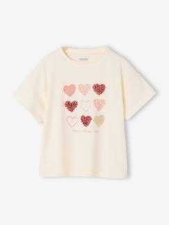 Fille-T-shirt, sous-pull-T-shirt manches courtes cœurs