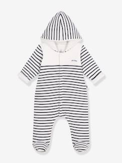Gestreiftes Baby Overall mit Kapuze und Füsse, wattiert PETIT BATEAU