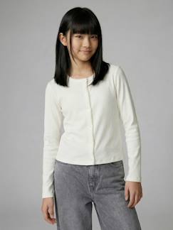 Mädchen-Langarmshirt mit Knopfleiste und Picotkante, Ripp Mädchen JONEN