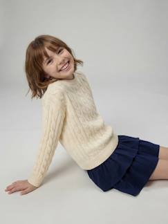 Mädchen-Pullover, Strickjacke, Sweatshirt-Grobstrick-Pullover mit Herz-Stickerei Mädchen JONEN