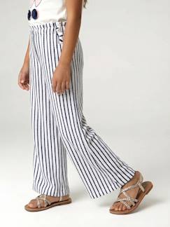 Mädchen-Leggings-Weite gestreifte Hose aus Ajourstrick, Mädchen, Bundweite verstellbar