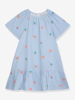 Fille-Robe-Robe à manches courtes, rayée bleu et blanc, fille, DANAMADE