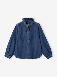 Umstandsmode-Mädchen Jeansbluse mit Volant-Stehkragen Mama-Tochter-Capsule