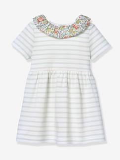 Baby-Baby Ringelkleid mit Blumenkragen CYRILLUS, Bio-Baumwolle