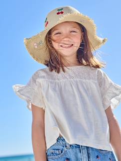 Fille-T-shirt, sous-pull-T-shirt fille manches détails brodés