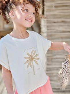 Mädchen-Kastenförmiges T-Shirt, Palmen-Stickerei mit Perlen Mädchen