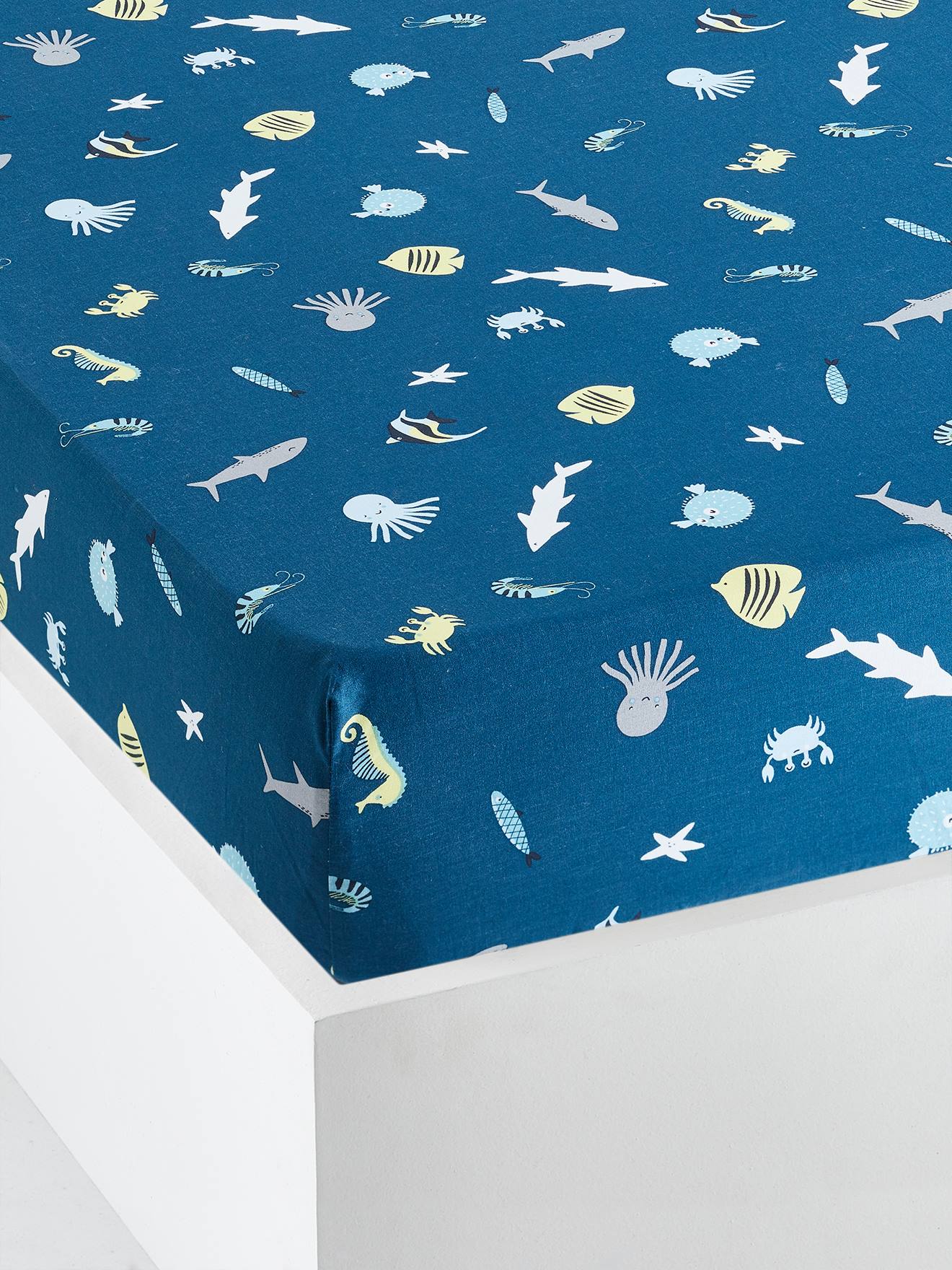 Drap Housse 70x140 Bleu étoiles coton BIO - Le coin des petits