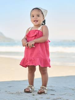 Baby-Set-Baby-Set aus Musselin-Kleid und gehäkelten Kopftuch
