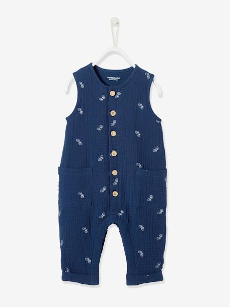Combinaison Bebe Naissance Garcon En Gaze De Coton Brodee Bleu Jean Bebe