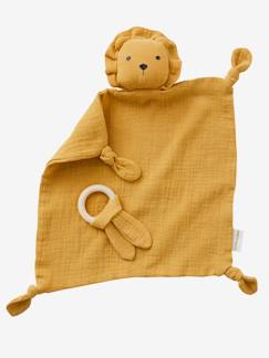 Les jouets d'éveil-Doudou en gaze de coton + hochet rond