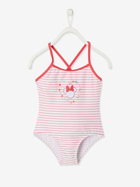 Maillot De Bain Fille 1 Piece Disney Minnie Raye Blanc Rose Fuchsia Fille