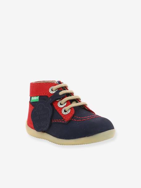 Bottillons Cuir Bebe Garcon Bonzip 2 Kickers 1ers Pas Marine Rouge Chaussures