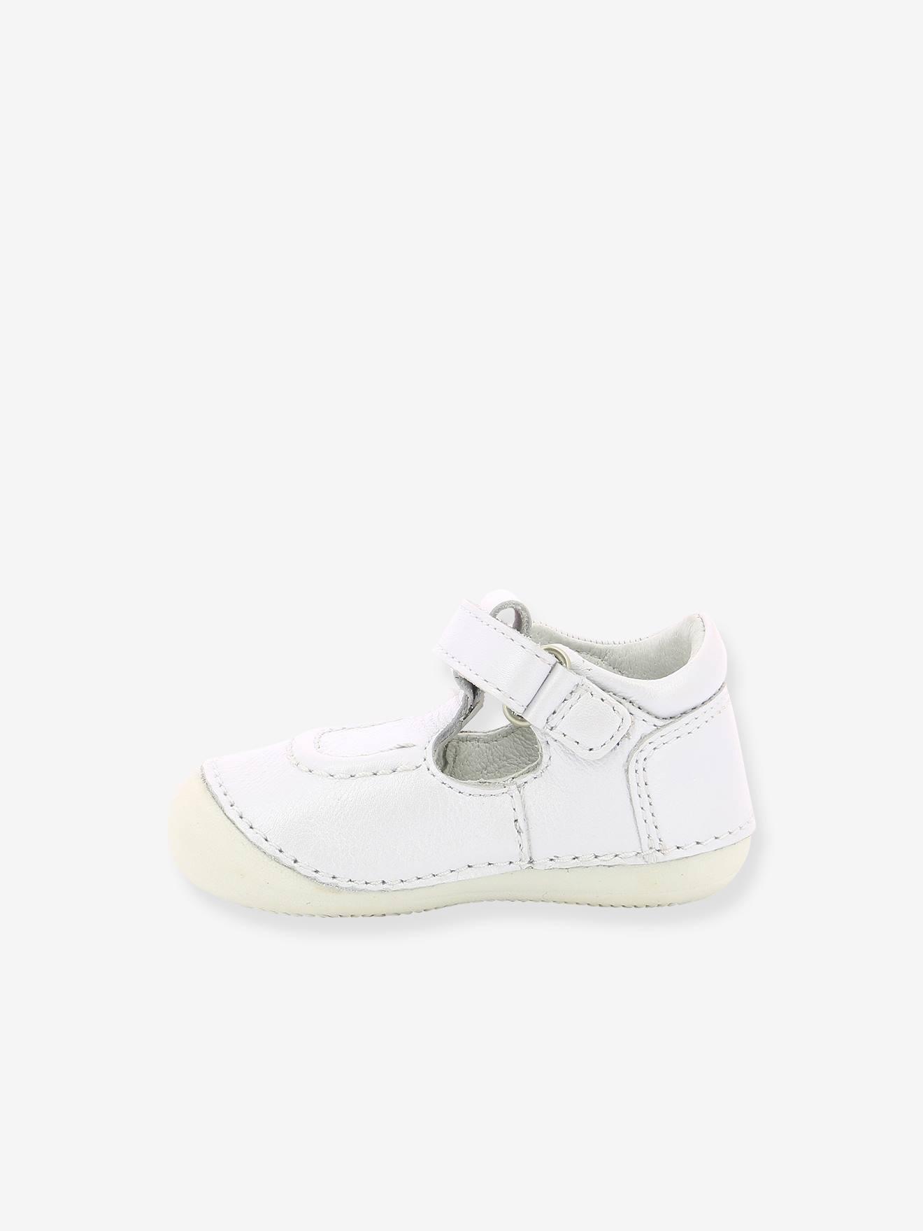 Sandales Cuir Bebe Fille Salome Kickers 1ers Pas Blanc Chaussures