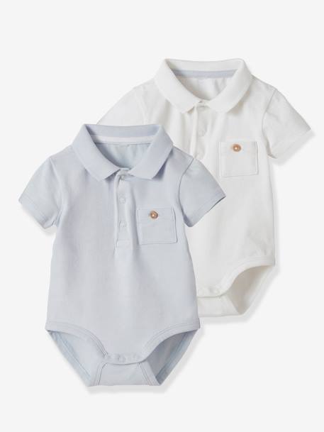 Lot De 2 Bodies Bebe Naissance Col Polo Avec Poche Lot Blanc Bebe