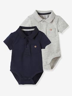 Bébé-T-shirt, sous-pull-Lot de 2 bodies bébé naissance col polo avec poche