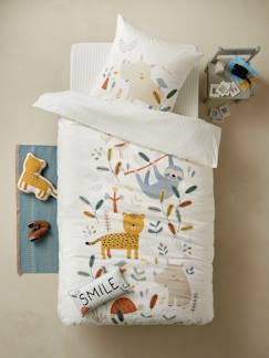 Linge de maison et décoration-Linge de lit enfant-Parure fourre de duvet + taie d'oreiller JUNGLE PARADISE