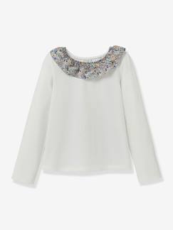 Mädchen-Shirt mit Rüschenkragen aus Libertystoff Mädchen CYRILLUS, Bio-Baumwolle
