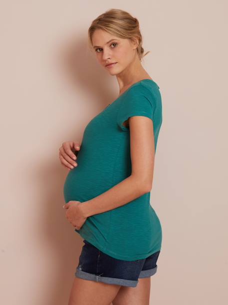 T-shirt tunisien grossesse et allaitement blush foncé+noir+vert lichen 
