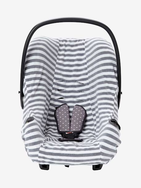 Bezug für Babyschale Gr. 0+. Denim, Sterne+Grau/Weiss gestreift 