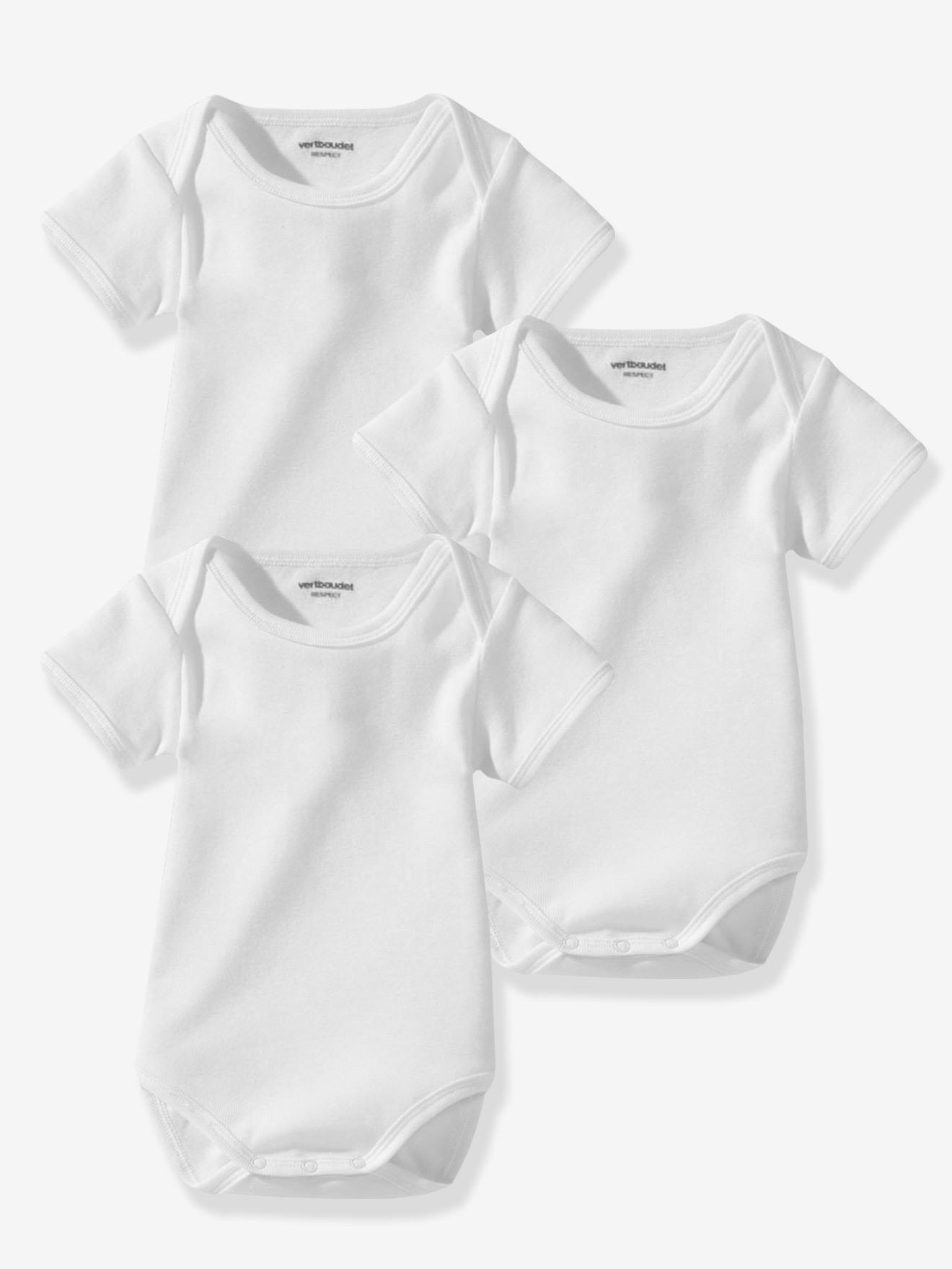 Lot De 3 Bodies Bebe Bio Collection Blancs Manches Courtes Blanc Bebe