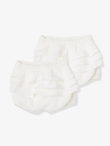 Lot De 2 Bloomers Bebe Fille En Gaze De Coton Lot Blanc Bebe