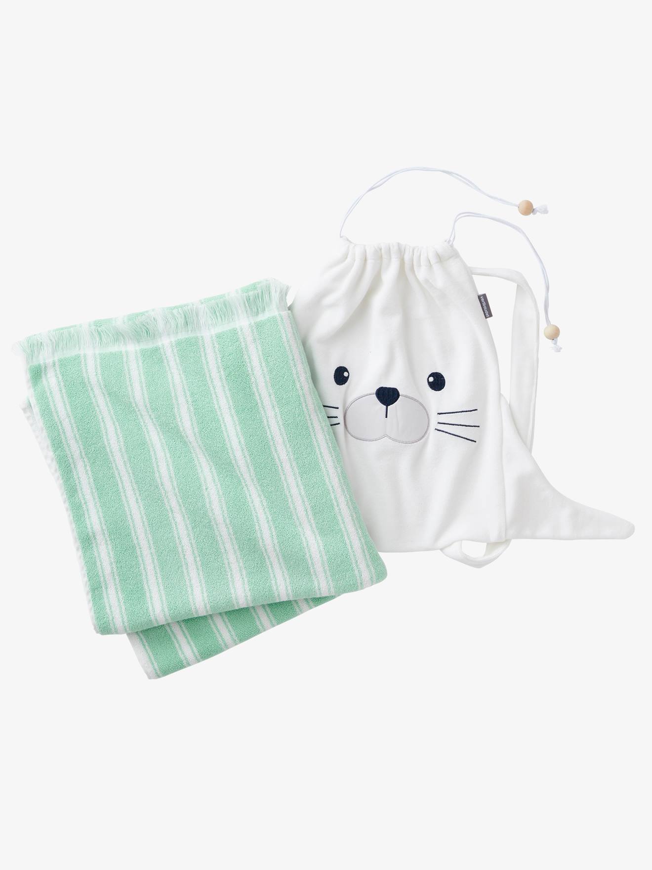 Serviette De Bain A Franges Sac A Dos Phoque Bleu Raye Linge De Maison Et Decoration